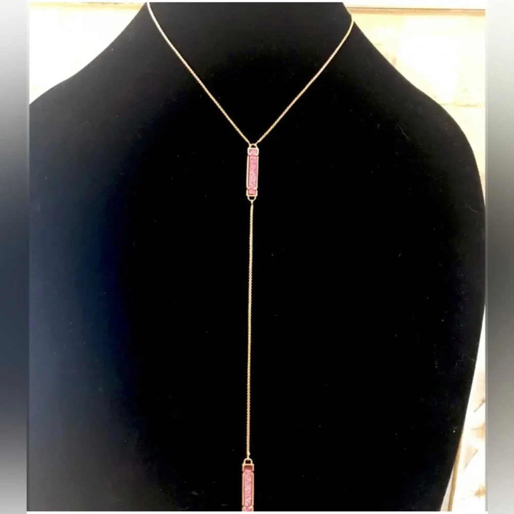 NWT! Kendra Scott pink druzy Lilly rose Gold necklace. - Picture 3 of 8